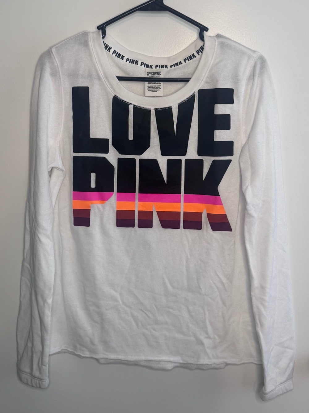 PINK Victoria’s Secret Vintage White Crewneck Sweater Colorful Love Pink SIze S